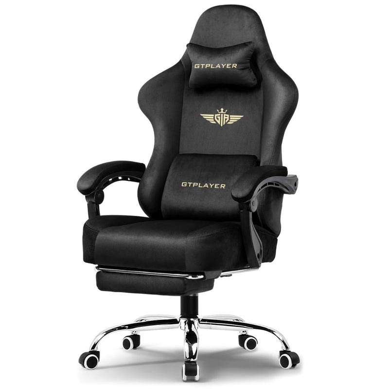 GTPLAYER Multi-Functional Ergonomic Gaming & Computer Chair – Breathable Fabric, Pocket Spring Cushion, Adjustable Neck & Lumbar Pillow for Back Support & Footrest, Home & Office Chair (Black)