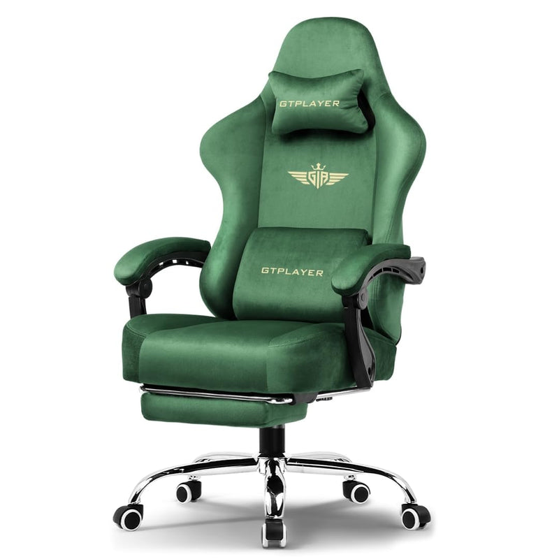 GTPLAYER Multi-Functional Ergonomic Gaming & Computer Chair – Breathable Fabric, Pocket Spring Cushion, Adjustable Neck & Lumbar Pillow for Back Support & Footrest, Home & Office Chair (Green)