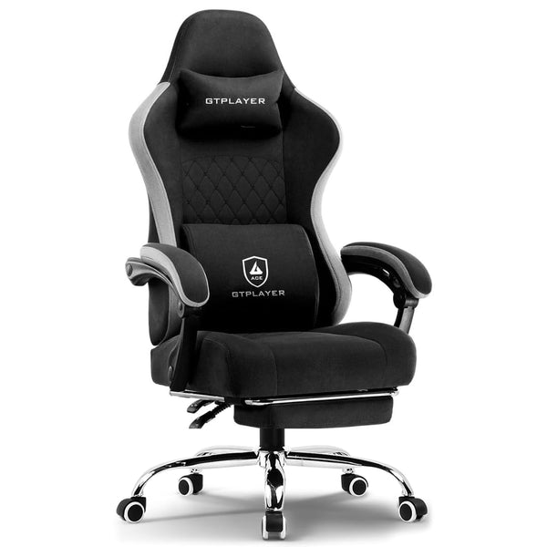 GTPLAYER Multi-Functional Ergonomic Gaming & Computer Chair – Breathable Fabric, Pocket Spring Cushion, Adjustable Neck & Lumbar Pillow for Back Support & Footrest, Home & Office Chair (Black)
