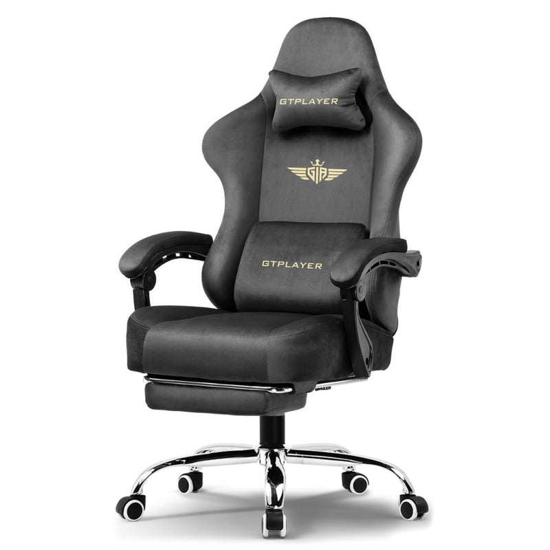 GTPLAYER Multi-Functional Ergonomic Gaming & Computer Chair – Breathable Fabric, Pocket Spring Cushion, Adjustable Neck & Lumbar Pillow for Back Support & Footrest, Home & Office Chair (Grey)