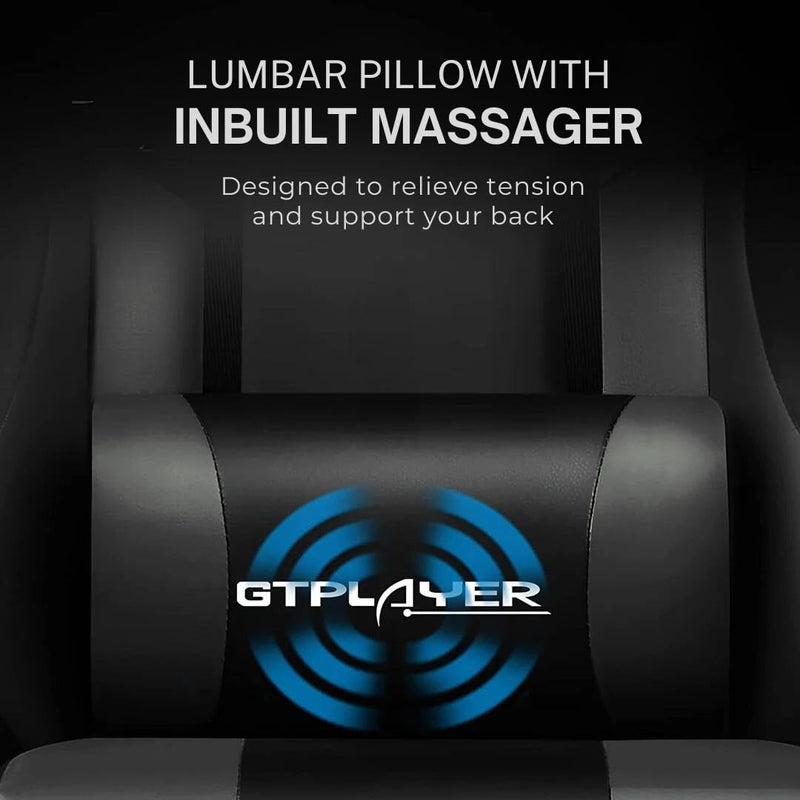 Multi-Functional Ergonomic Gaming & Computer Chair – Massage Cushion, Premium PU Leather, Adjustable Neck & Lumbar Pillow for Back Support & Footrest, Home & Office Chair (Black)