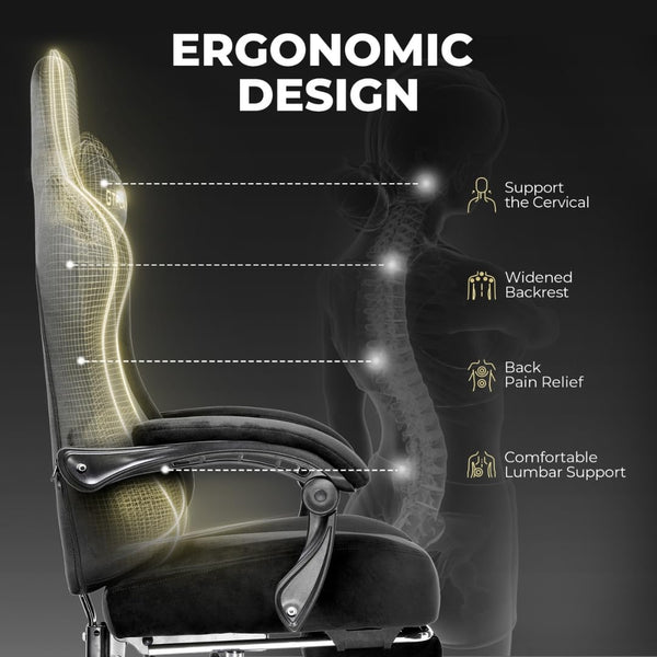 GTPLAYER Multi-Functional Ergonomic Gaming & Computer Chair – Breathable Fabric, Pocket Spring Cushion, Adjustable Neck & Lumbar Pillow for Back Support & Footrest, Home & Office Chair (Black)