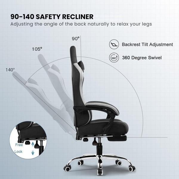 GTPLAYER Multi-Functional Ergonomic Gaming & Computer Chair – Breathable Fabric, Pocket Spring Cushion, Adjustable Neck & Lumbar Pillow for Back Support & Footrest, Home & Office Chair (Black)