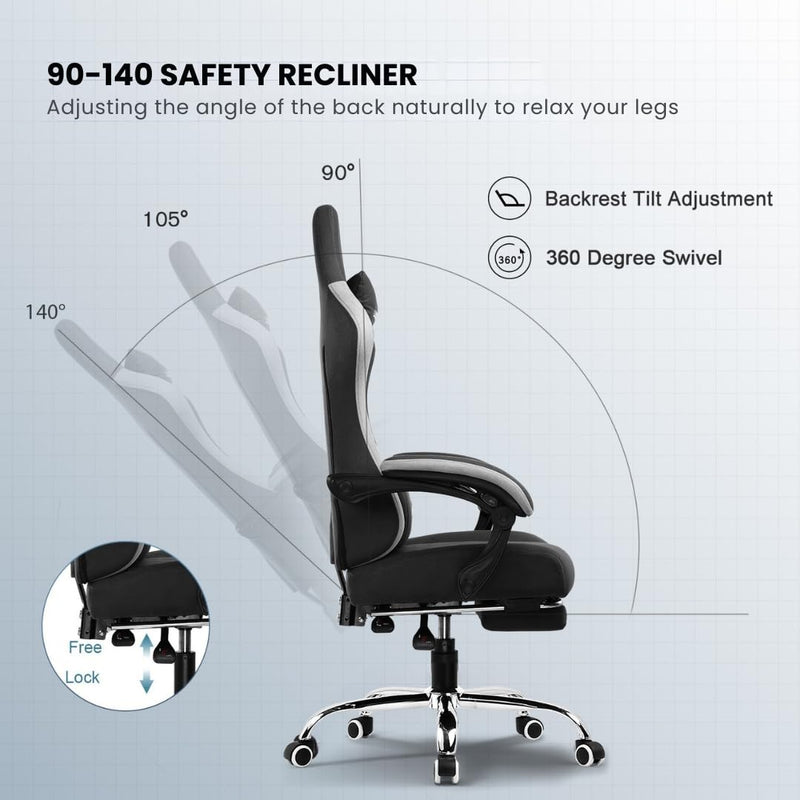 GTPLAYER Multi-Functional Ergonomic Gaming & Computer Chair – Breathable Fabric, Pocket Spring Cushion, Adjustable Neck & Lumbar Pillow for Back Support & Footrest, Home & Office Chair (Black)
