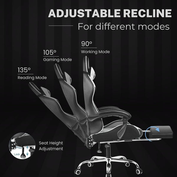 Multi-Functional Ergonomic Gaming & Computer Chair – Massage Cushion, Premium PU Leather, Adjustable Neck & Lumbar Pillow for Back Support & Footrest, Home & Office Chair (Black)