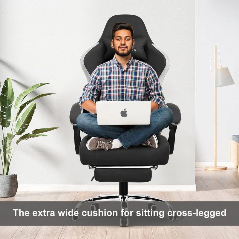 GTPLAYER Multi-Functional Ergonomic Gaming & Computer Chair – Breathable Fabric, Pocket Spring Cushion, Adjustable Neck & Lumbar Pillow for Back Support & Footrest, Home & Office Chair (Black)