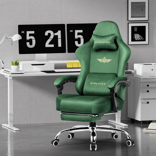 GTPLAYER Multi-Functional Ergonomic Gaming & Computer Chair – Breathable Fabric, Pocket Spring Cushion, Adjustable Neck & Lumbar Pillow for Back Support & Footrest, Home & Office Chair (Green)