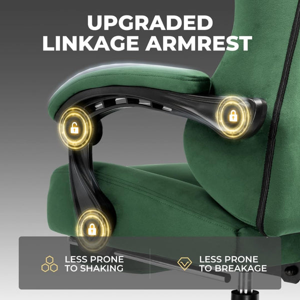 GTPLAYER Multi-Functional Ergonomic Gaming & Computer Chair – Breathable Fabric, Pocket Spring Cushion, Adjustable Neck & Lumbar Pillow for Back Support & Footrest, Home & Office Chair (Green)
