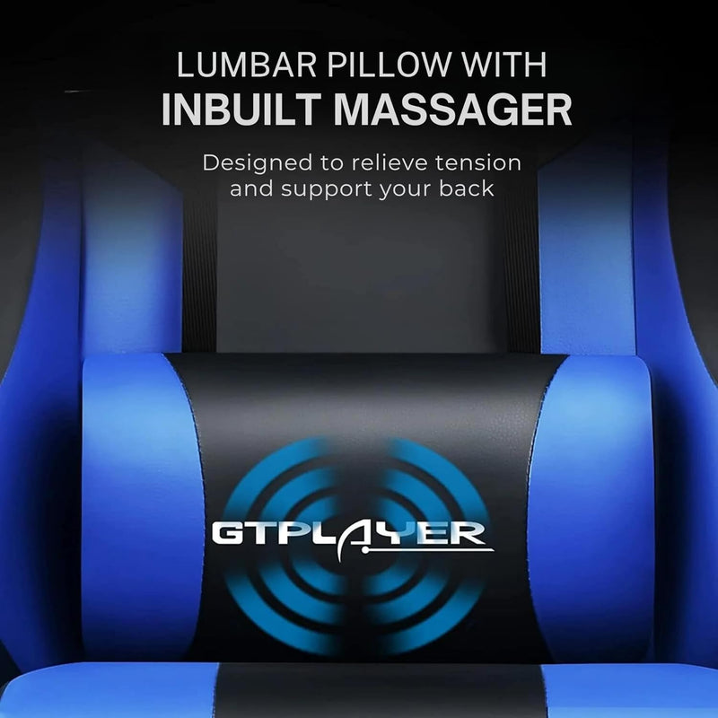 Multi-Functional Ergonomic Gaming & Computer Chair – Massage Cushion, Premium PU Leather, Adjustable Neck & Lumbar Pillow for Back Support & Footrest, Home & Office Chair (Blue)