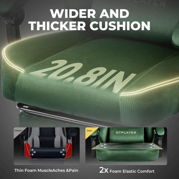 GTPLAYER Multi-Functional Ergonomic Gaming & Computer Chair – Breathable Fabric, Pocket Spring Cushion, Adjustable Neck & Lumbar Pillow for Back Support & Footrest, Home & Office Chair (Green)