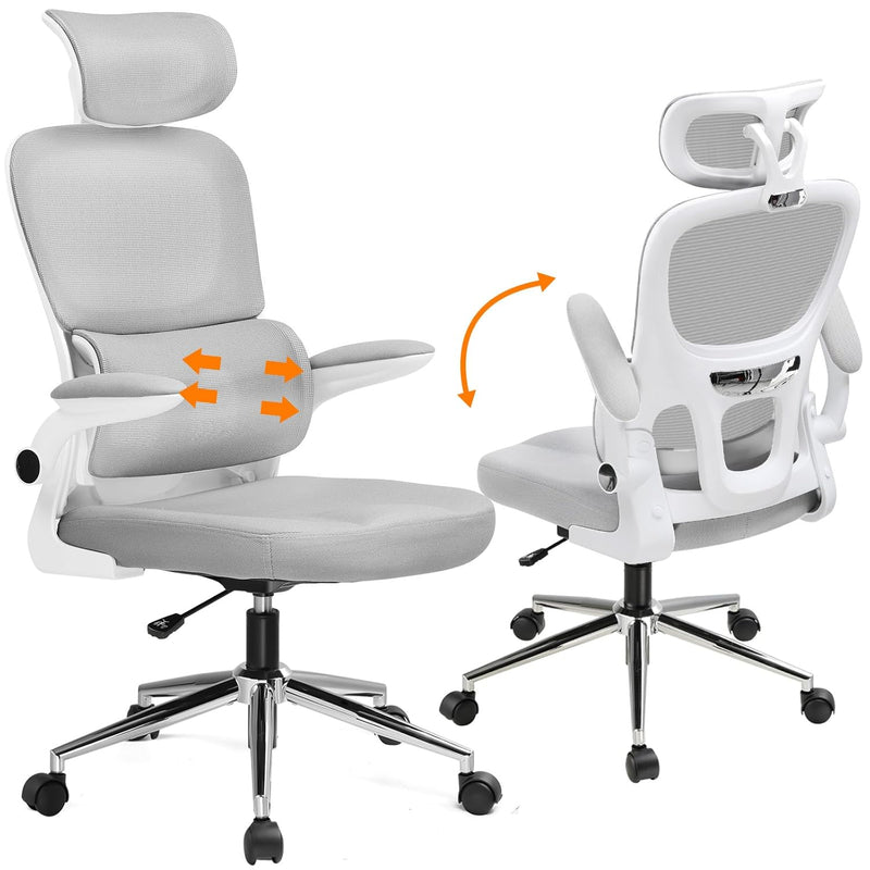 GTPLAYER - Ergonomic Office Chair | Auto-Adaptive Lumbar Support |High-End Quality Mesh Adjustable Neck & Armrests | Heavy-Duty Chromium Metal Base (Grey)