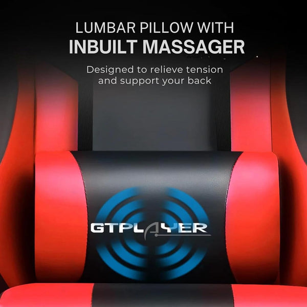 Multi-Functional Ergonomic Gaming & Computer Chair – Massage Cushion, Premium PU Leather, Adjustable Neck & Lumbar Pillow for Back Support & Footrest, Home & Office Chair (Red)