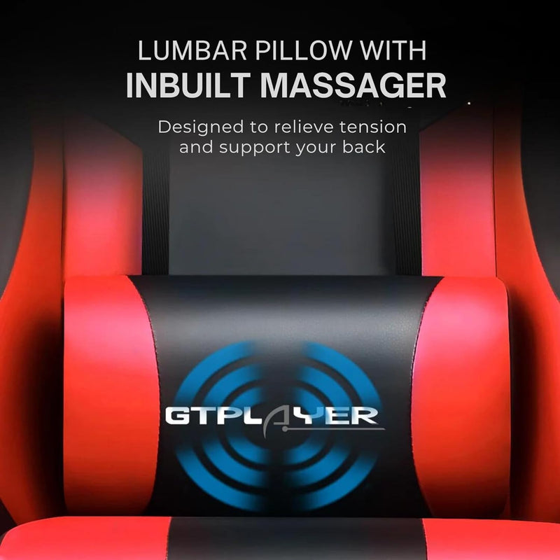 Multi-Functional Ergonomic Gaming & Computer Chair – Massage Cushion, Premium PU Leather, Adjustable Neck & Lumbar Pillow for Back Support & Footrest, Home & Office Chair (Red)