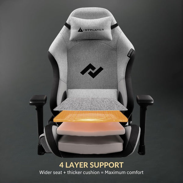 GTPLAYER - Multi-Functional Ergonomic Computer Gaming Chair with Bluetooth Speakers - Breathable Fabric, Adjustable Neck, Lumbar Pillow & Footrest, Home & Office Chair (Grey)