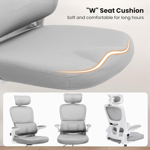 GTPLAYER - Ergonomic Office Chair | Auto-Adaptive Lumbar Support |High-End Quality Mesh Adjustable Neck & Armrests | Heavy-Duty Chromium Metal Base (Grey)