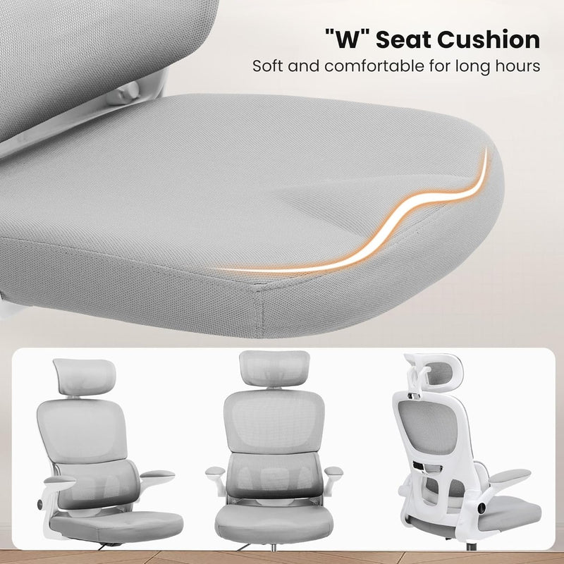 GTPLAYER - Ergonomic Office Chair | Auto-Adaptive Lumbar Support |High-End Quality Mesh Adjustable Neck & Armrests | Heavy-Duty Chromium Metal Base (Grey)